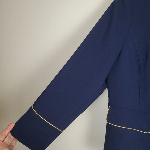 Chico's Military Jacket Size 3P US 16 Petite Navy Blue Gold Piping Hook & Eye‎ - Picture 10 of 12